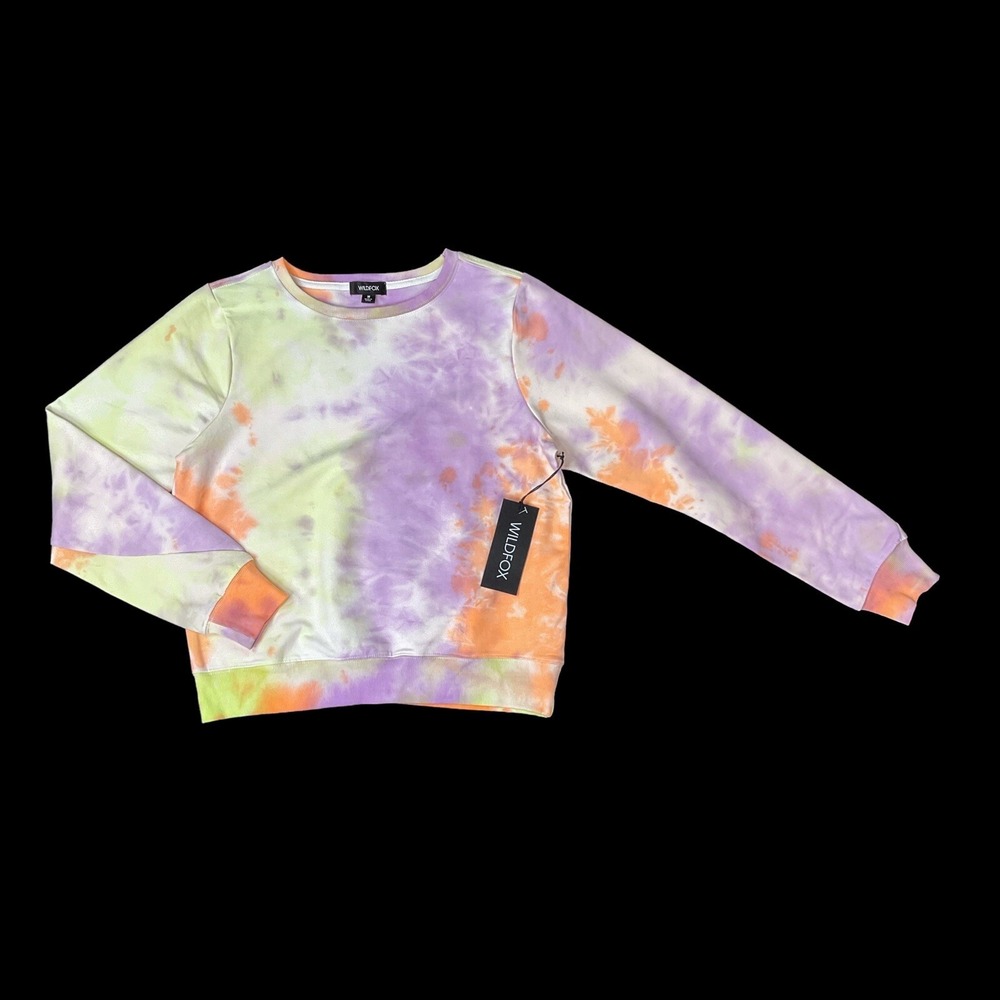 Wildfox Sweatshirt Women Medium Long Sleeve Multicolor Tie Dye Sherbet Wash NWT